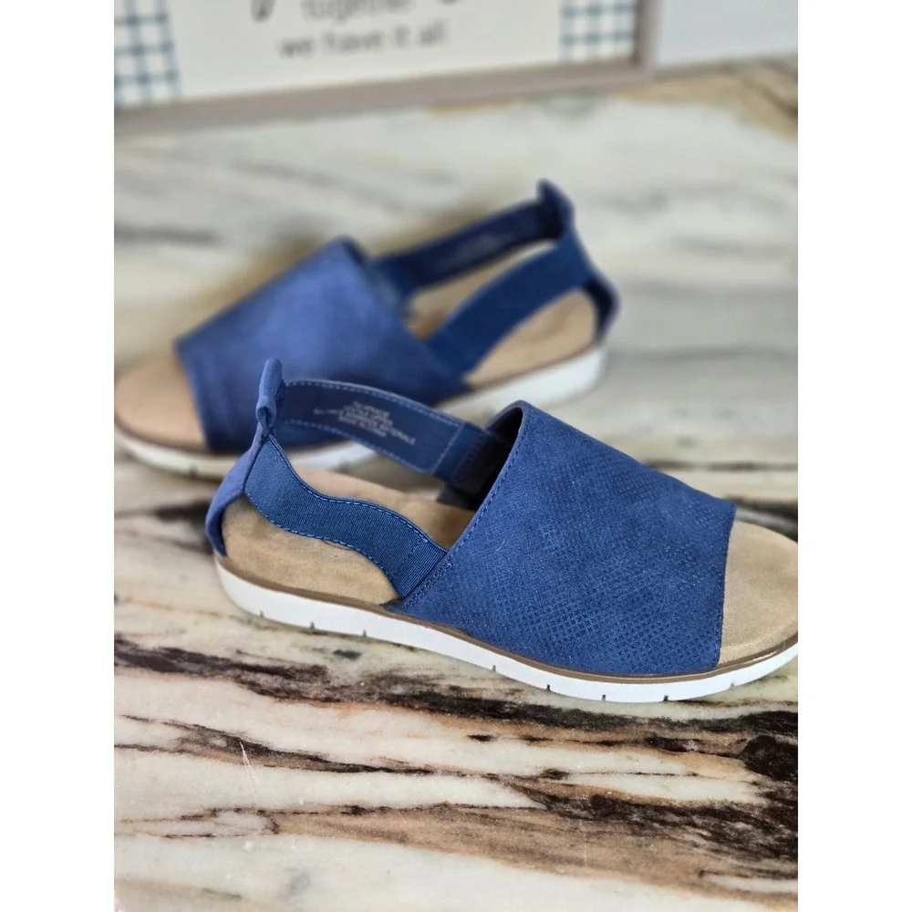 Hokus Pokas Kacie Navy Blue Perforated Slingback Sandals 7M Nautical Coastal